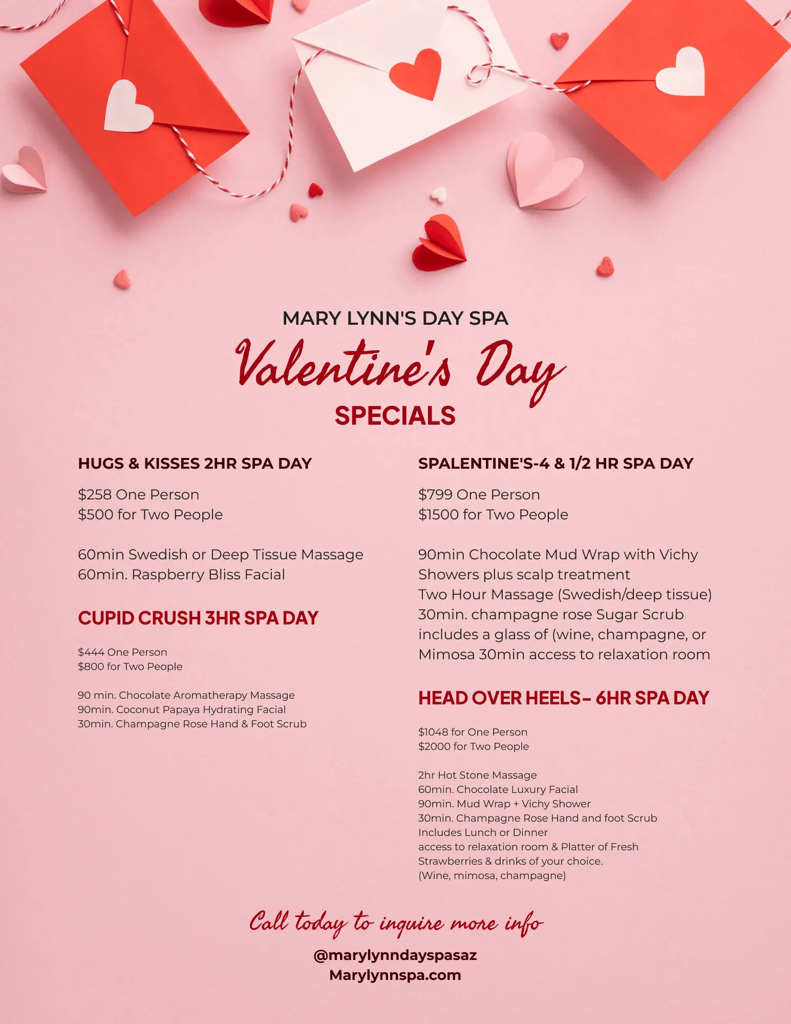 Valentine's Day spa specials flyer.